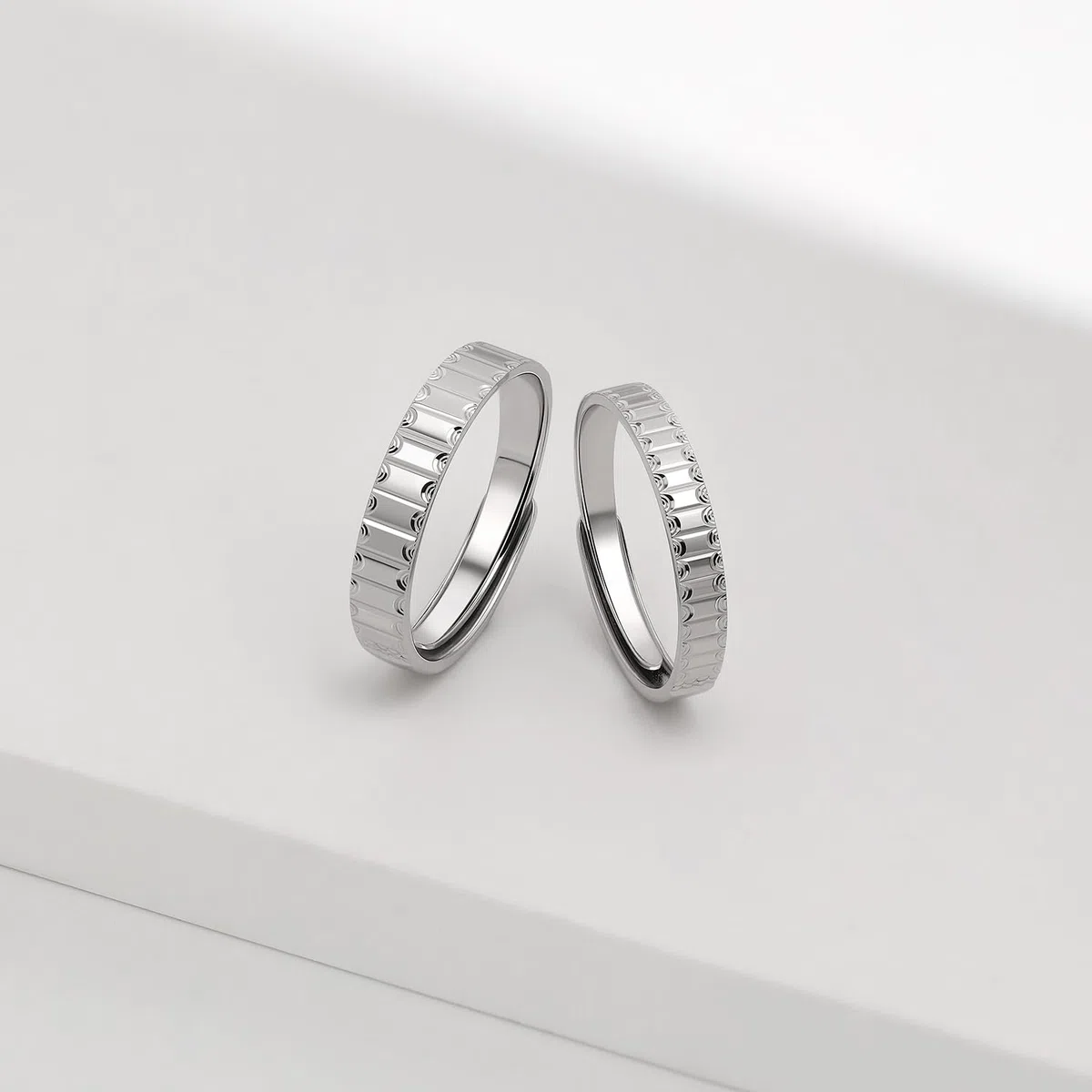 Meissa Anillos de Pareja Ajustables de Plata 925 con Relieve Geométrico Alianzas Modernas para Compromiso o Boda