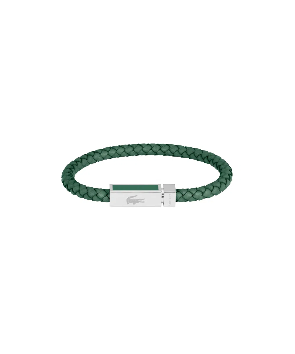 Lacoste Pulsera de Cuero Trenzado para Hombre Colección ROCKEL - Disponible en versión Verde o Negra