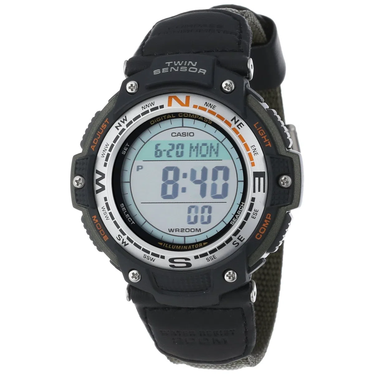 Casio Serie SGW100 | Reloj digital y brújula | 200 M WR | Cronómetro 100 SEC | Sensor doble de dirección y temperatura | Resistente a bajas temperaturas | Hora mundial | Calendario automático | Alarma