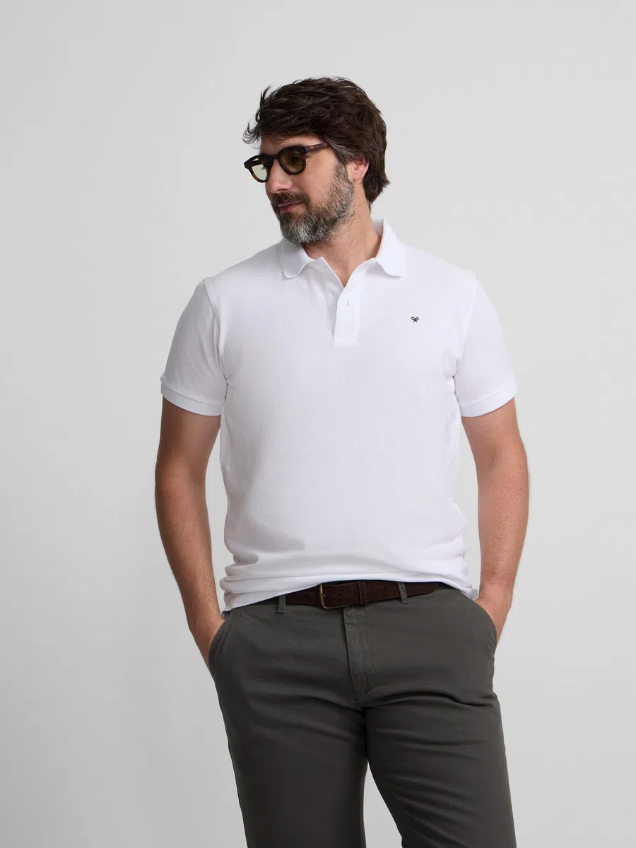 SILBON Polo Clásico Liso Blanco Manga Corta para Hombre Talla M