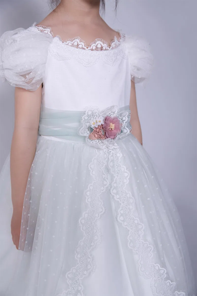 Niñas Primera Comunión Vestidos de Novia Juniors Niña Elegante Largo Blanco Ropa Tamaño 4 5 6 7 8 9 10 12 14