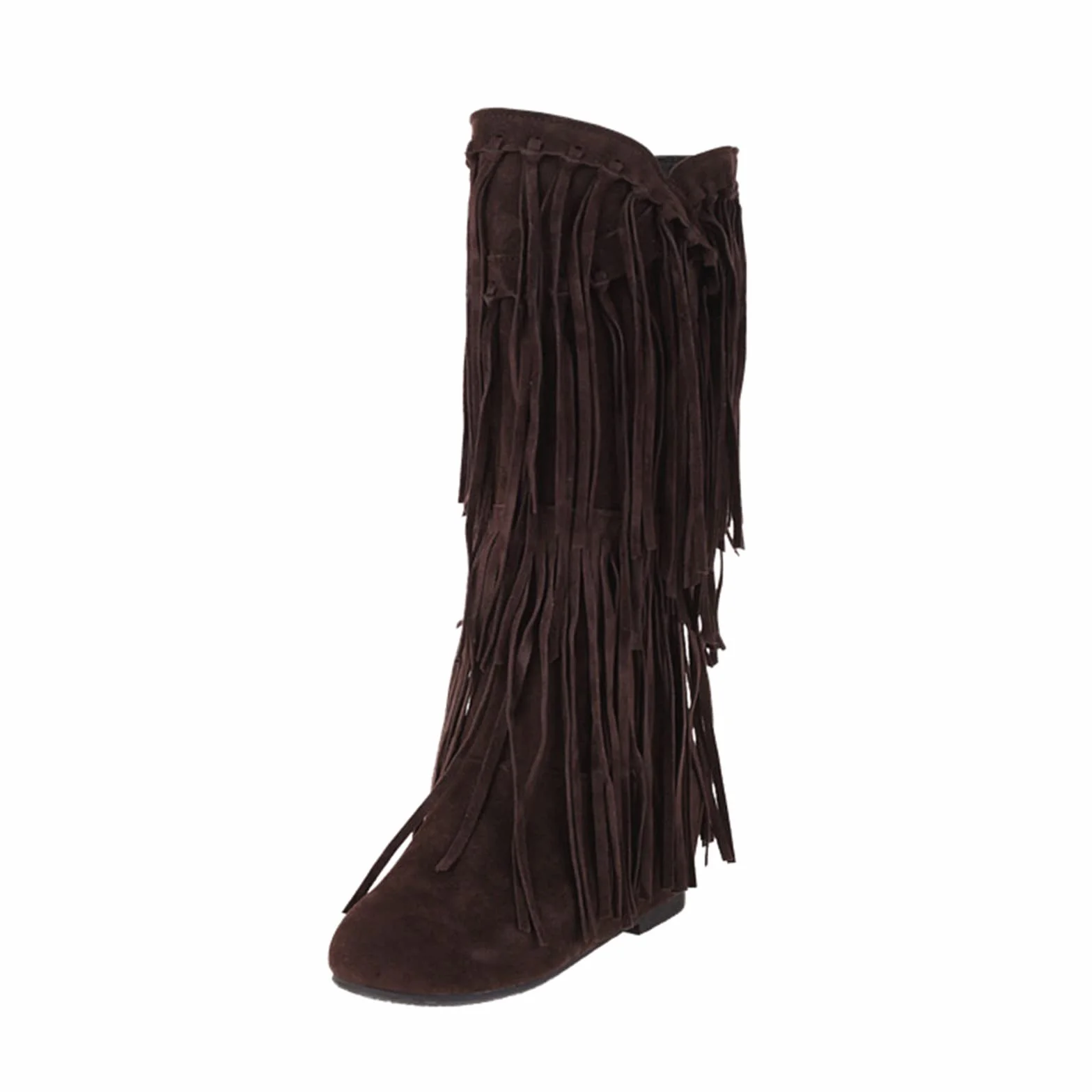 Botines Elegantes Botas De Vaquero Redondas Botas De Vaquero De Las Mujeres Con Flecos