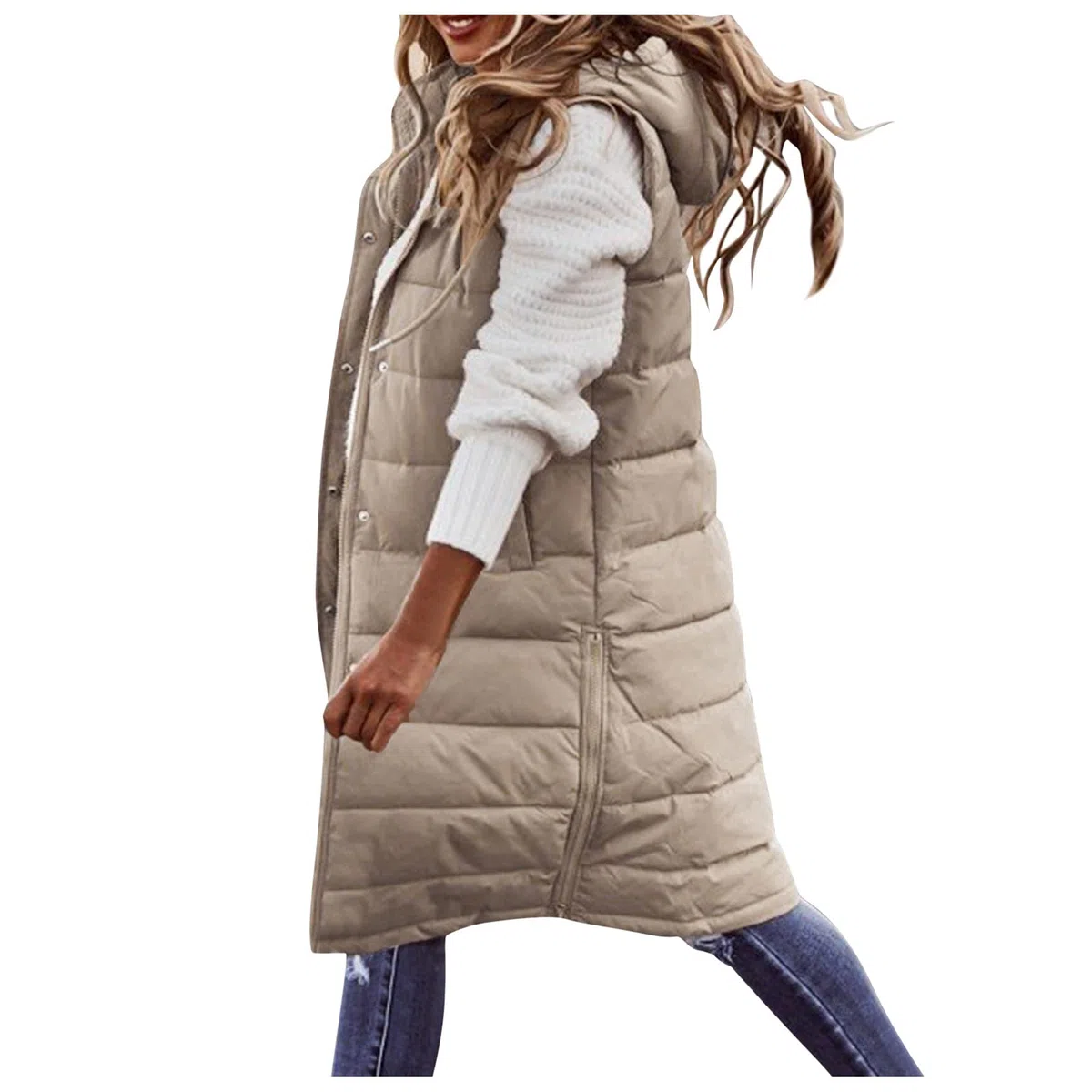 Chaleco largo para mujer, chaleco con capucha, abrigo de invierno, ligero, largo y delgado, chaleco acolchado portátil, chaleco acolchado a prueba de viento, chaleco deportivo para exteriores, S