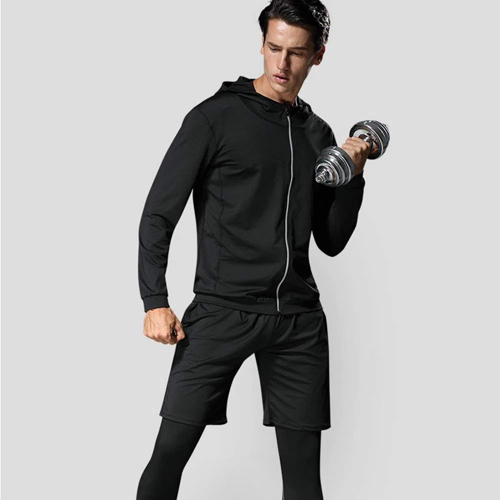Traje de entrenamiento para hombre, 5 piezas, camiseta de compresión, ropa deportiva, secado rápido, transpirable, para correr, gimnasio, fitness