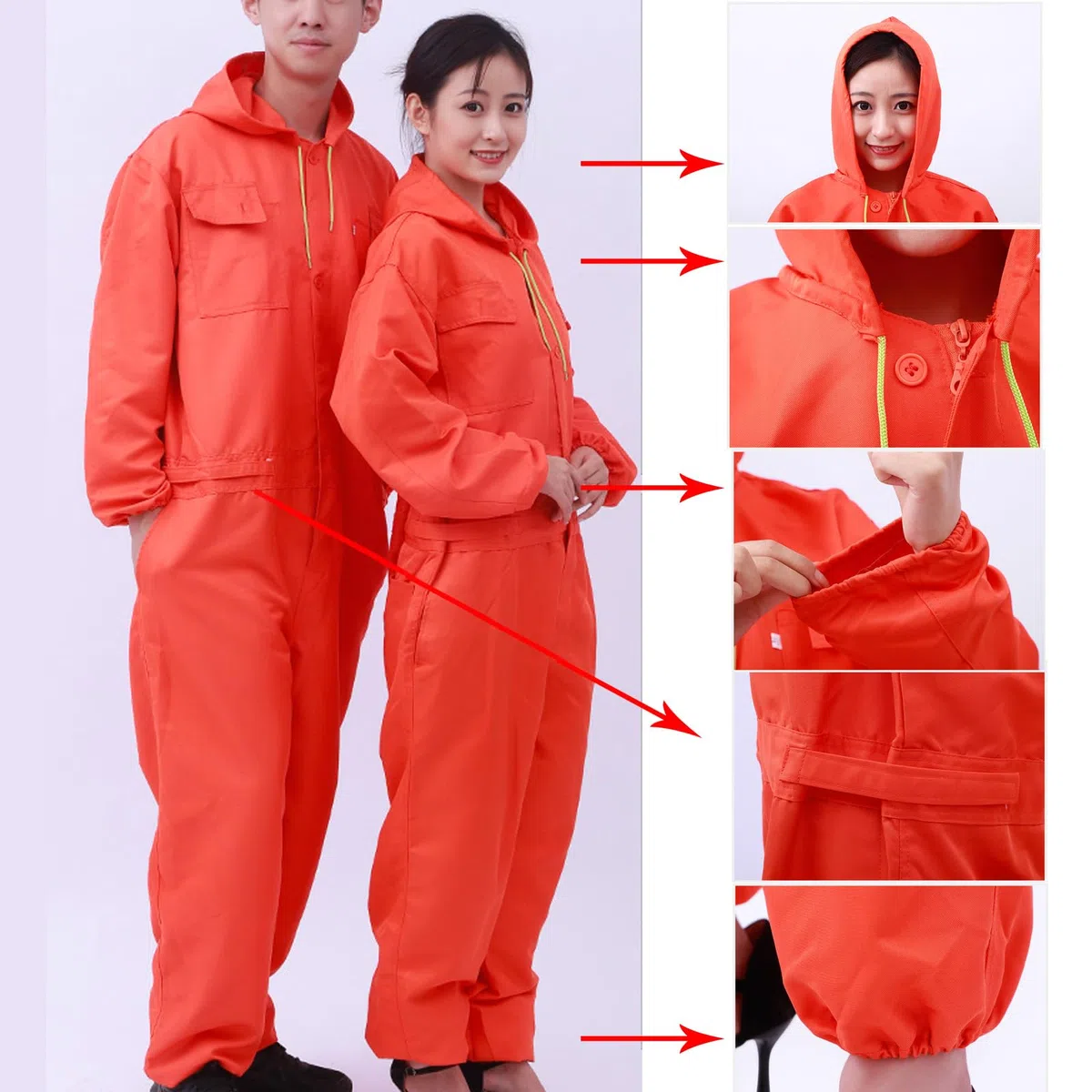 Monos Unisex Con Capucha Mono Ropa De Trabajo De Manga Larga Con Puños Elásticos Y Cintura Ajustable