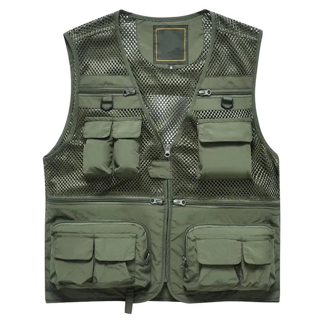 Chaleco de pesca de malla para hombre con múltiples bolsillos