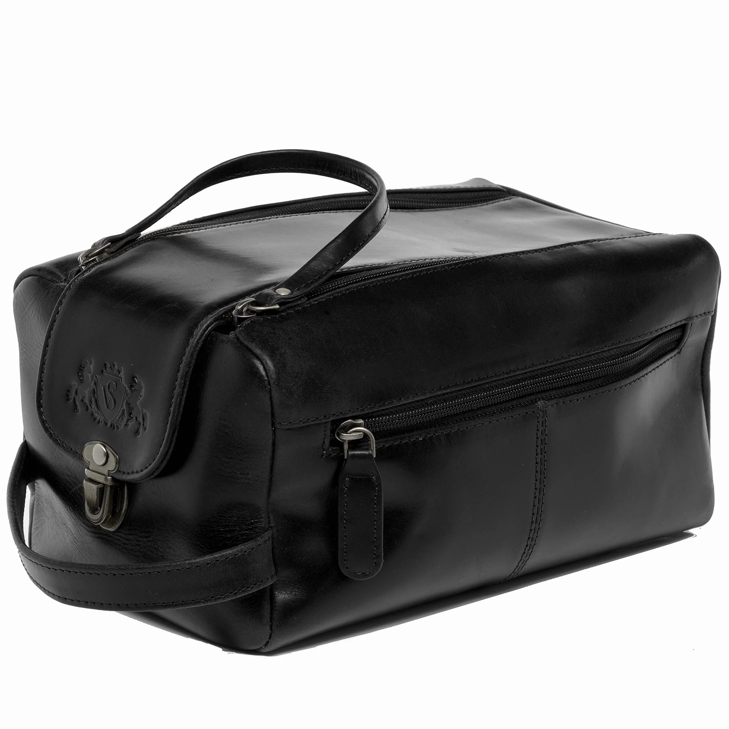 SID & VAIN Neceser Hombre Grande Cuero I Neceseres de Viaje I Bolsa de Aseo Bristol Negro Hecho a Mano