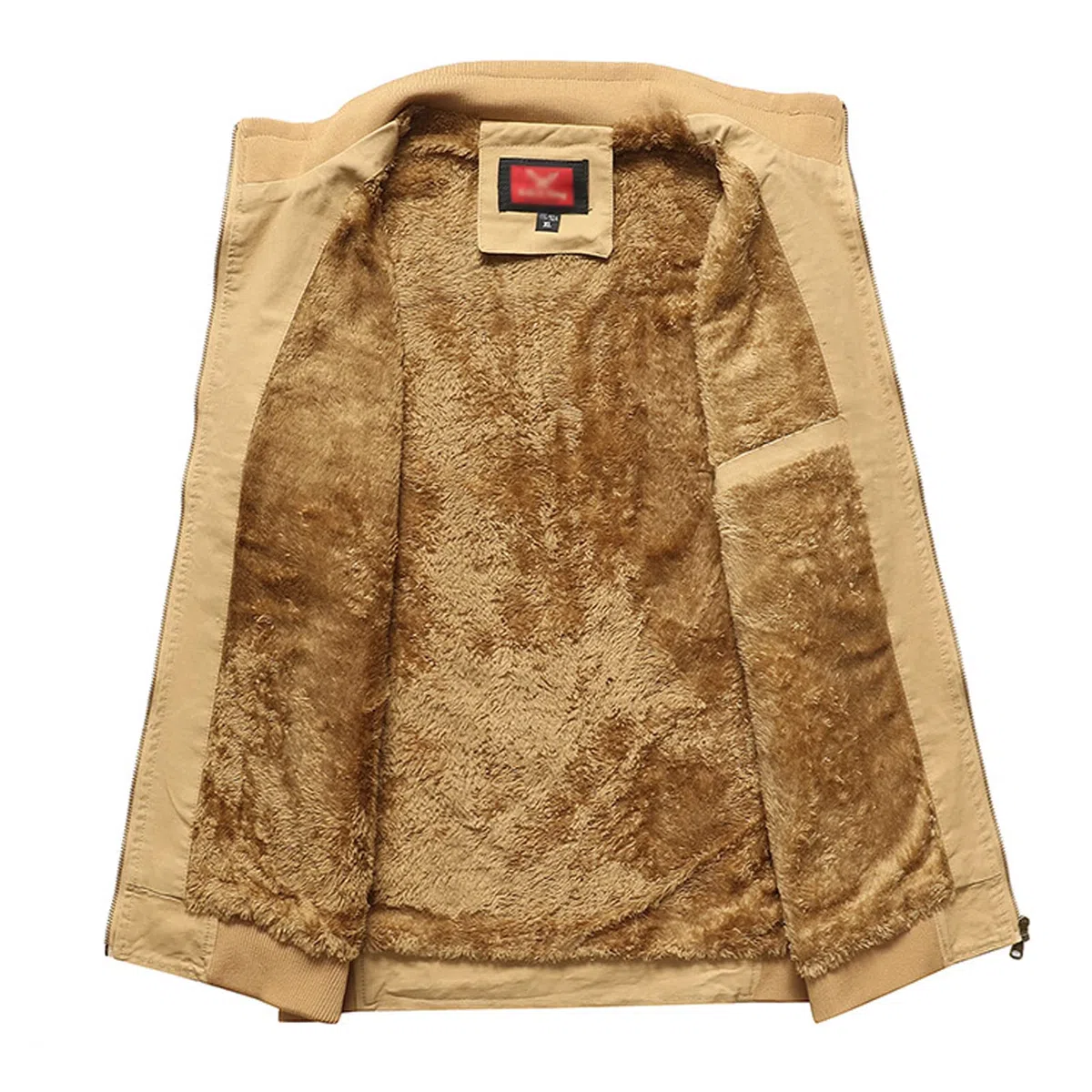 Hombre de algodón Fleece Grueso Gilet Chaleco Outwear Outwear Outdoor Casual Zip Up Pesca Chaleco cálido Hombre Chaqueta Multi Pocket Capa de Carga Light Khaki-XXL