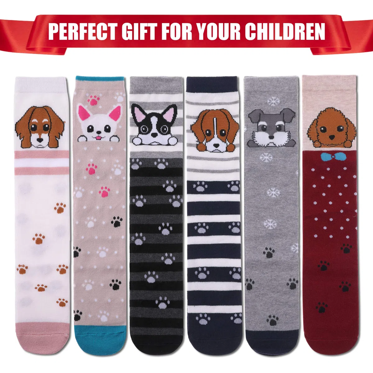FNOVCO Calcetines largos de algodón hasta la rodilla para niñas, regalo divertido y divertido con bonitos patrones de animales, 6 pares