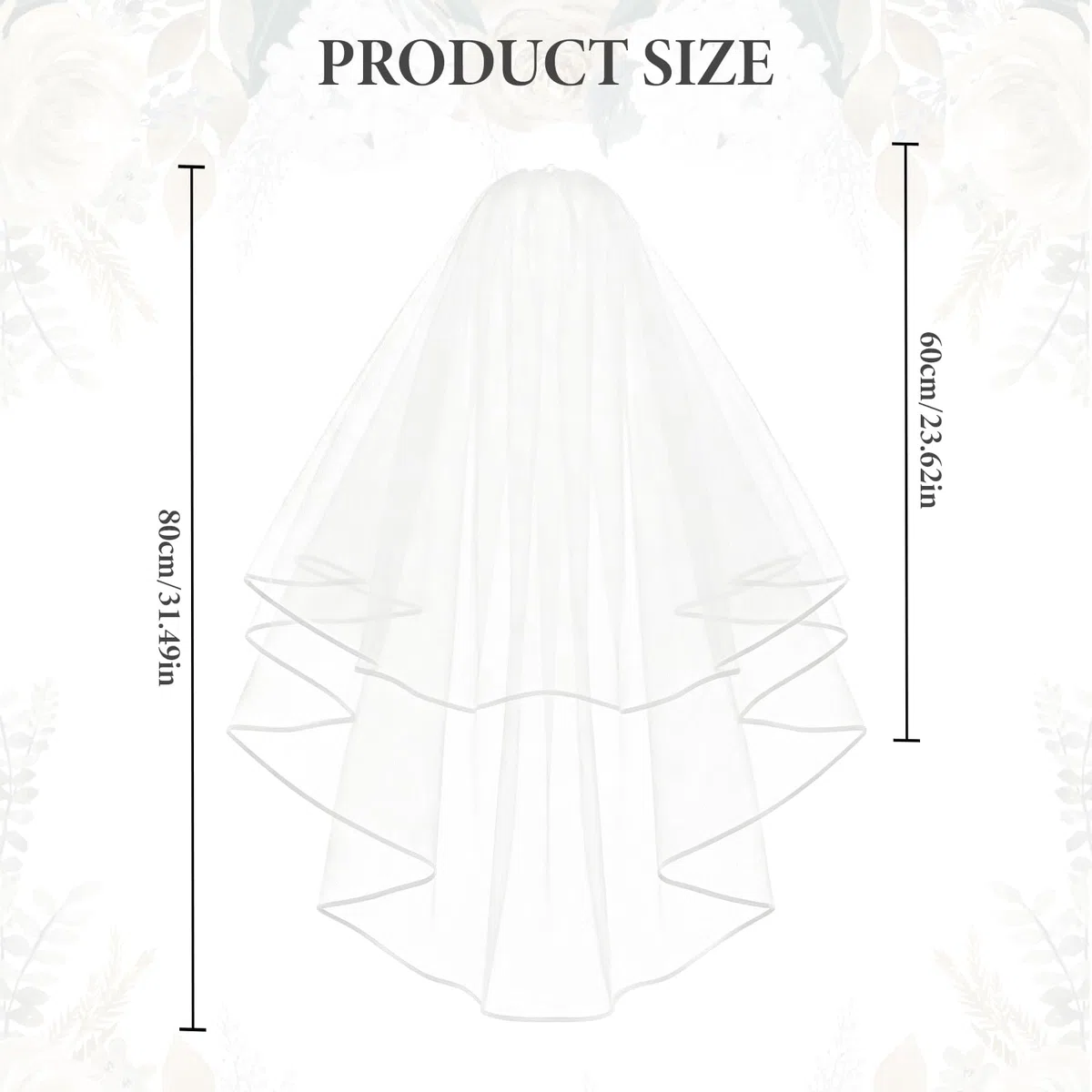 Velo de Novia Blanco, Velos Novia, Velo de Novia Blanco con Peine 2 Niveles, 60-80 cm, para Bodas