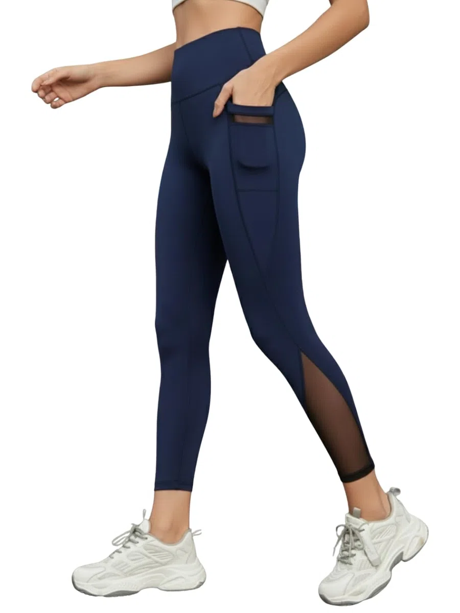 BLINKIN Gimnasio desgaste Malla Leggings Pantalones de Entrenamiento con Bolsillos Laterales/Medias Elásticas/Cintura Alta Deportes Fitness Yoga Track Pantalones para Mujeres y Niñas_2012, Azul