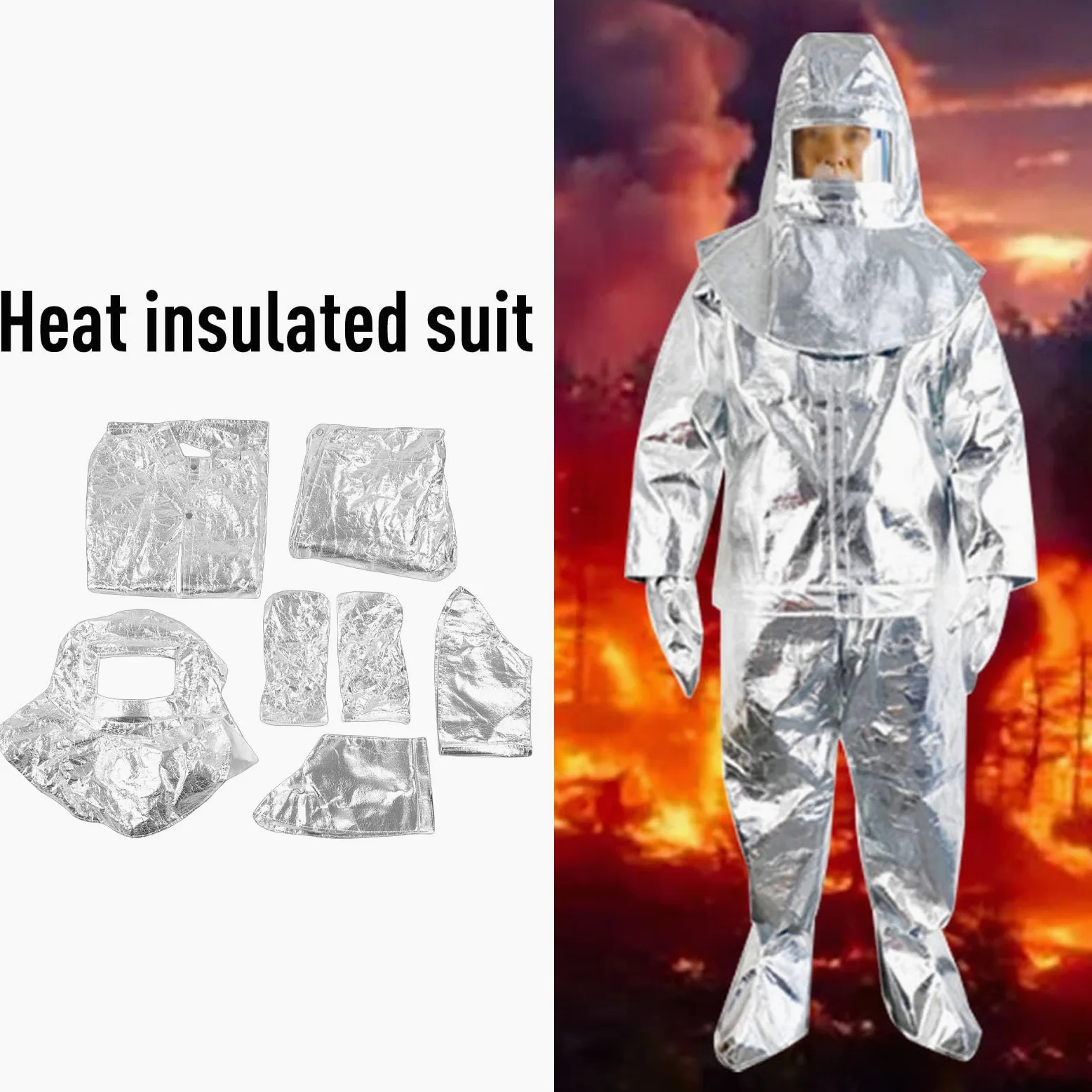 banapoy Traje con Aislamiento Térmico Ropa Ignífuga, 1000-1200 ℃ Ropa con Aislamiento de Radiación Térmica Ignífuga a Prueba de Llamas Dividida, para Protección contra Incendios
