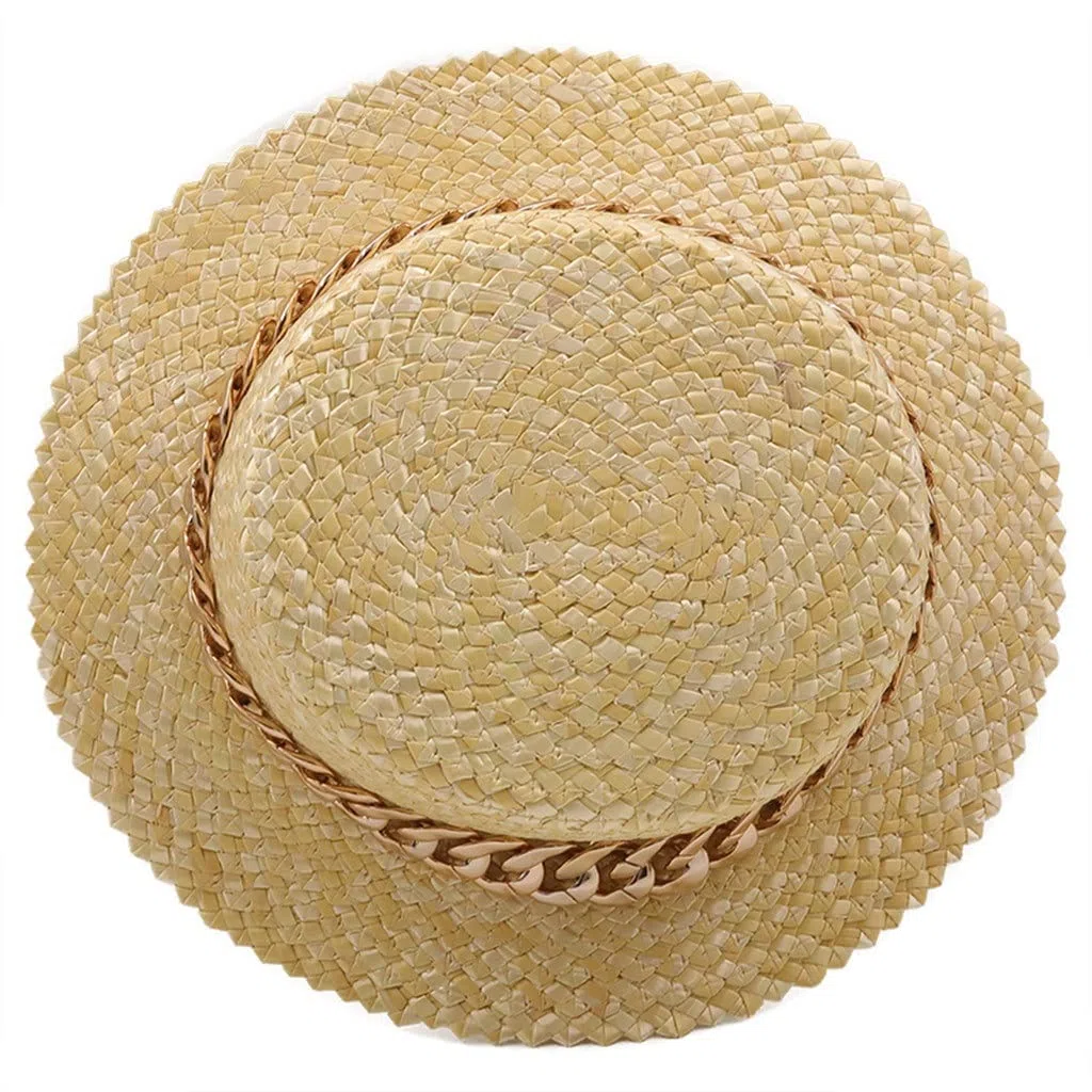 Sombrero de Playa de Paja para niña Hecho a Mano para Mujer Gorra de Vacaciones de Verano Sombreros de Visera de protección Solar Plana de Moda (Color : C, Size : 55-58CM) (A 6 3/4)