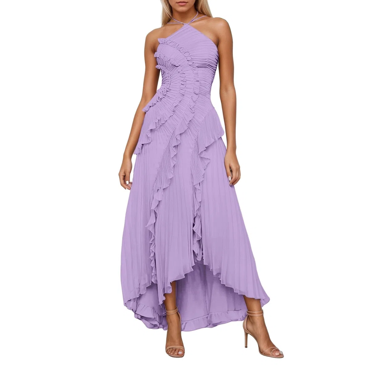 Vestido Informal Verano Cintura Alta Vestido Playero Ligero Fruncido Deportivo Sin Mangas
