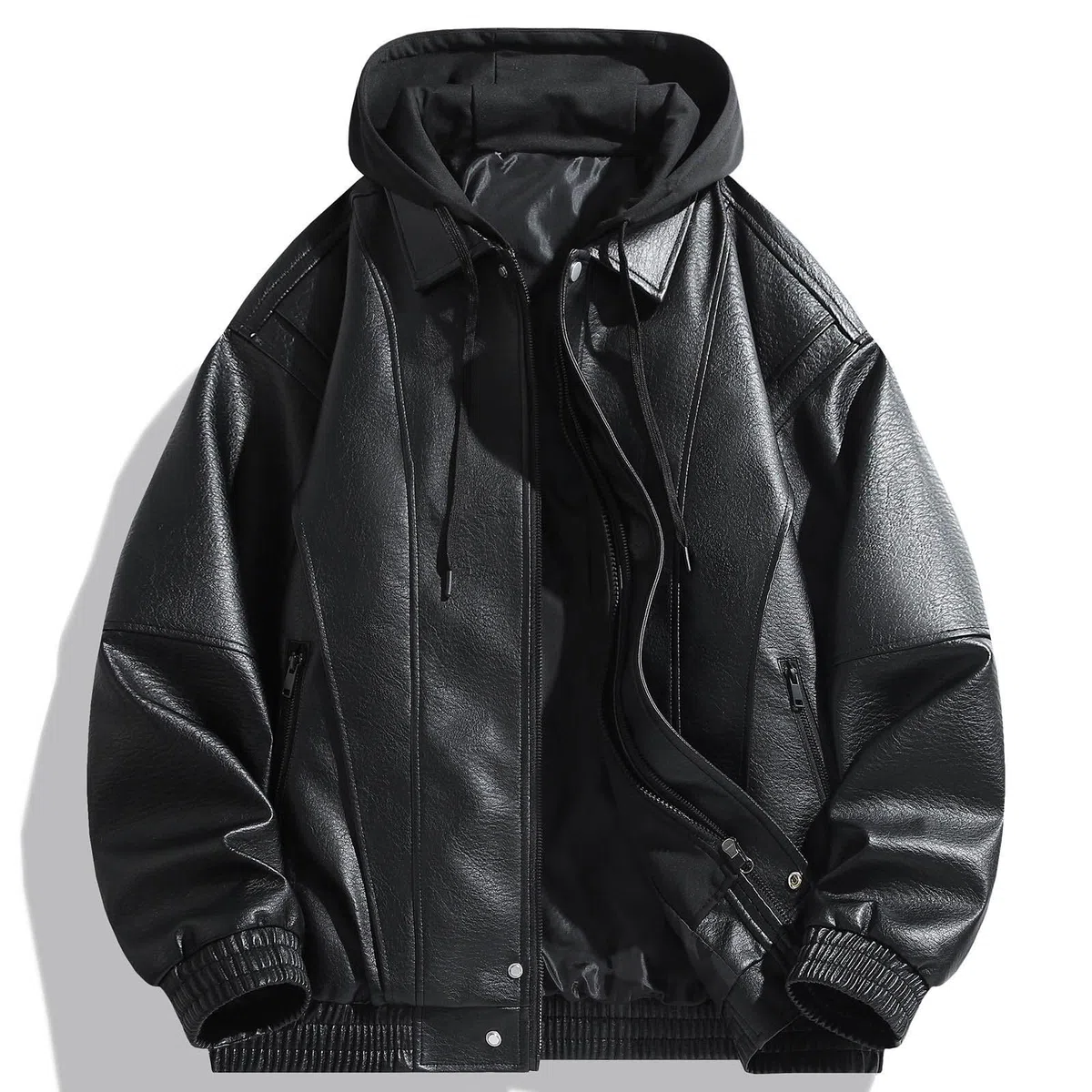 Chaqueta de piel para hombre, chaqueta de motorista con cremallera, clásica, vintage, de piel sintética, Rockabilly, motero, estilo rockero, punk, para el tiempo libre, chaqueta de rockero
