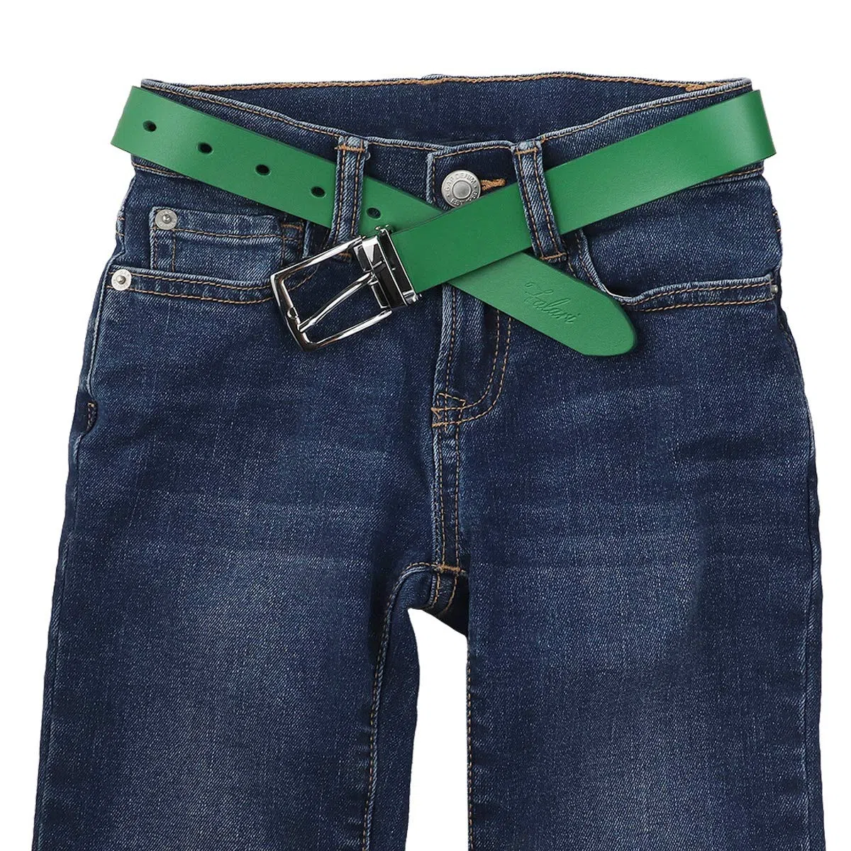Falari Kids Leather Belts for Boys All Occasion 1" Trim to Fit - One Piece Leather Cutting 5002-Kelly Green