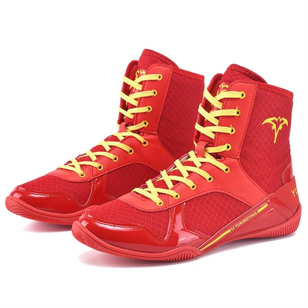 Botas De Boxeo De Caña Alta para Hombre Y Mujer, Transpirables, Entrenadoras, Cómodas, Antideslizantes, para Lucha, Fitness Y Competición,Rojo,43 EU