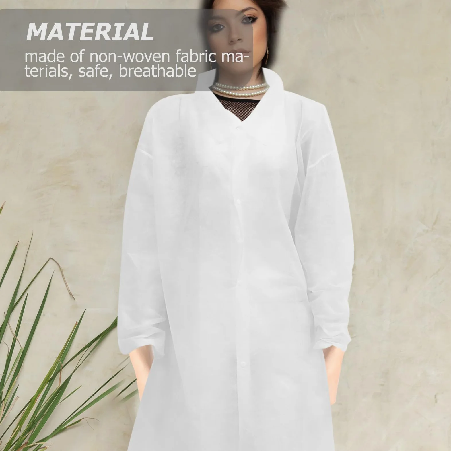 Bata de Laboratorio Desechable de Tela No Tejida para Laboratorios, 10 Piezas, Fácil de Poner y Quitar, Protección Cómoda y Transpirable Varios Estilos