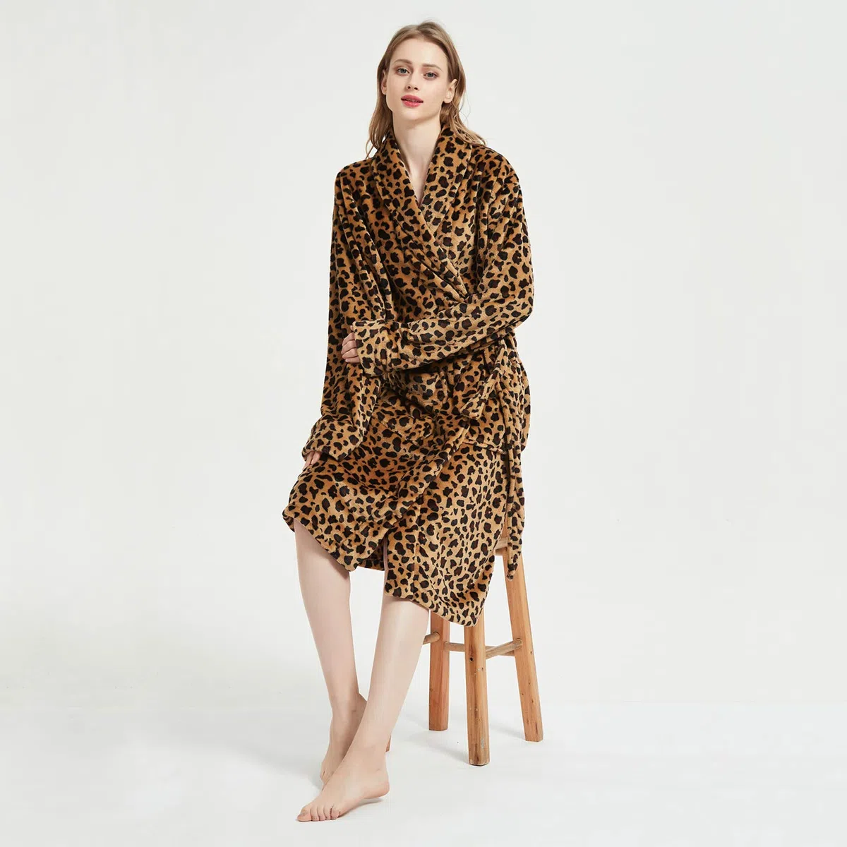 DREAMLANDING Albornoz estampado para mujer, 100 % franela, pijama, camisón para mujer