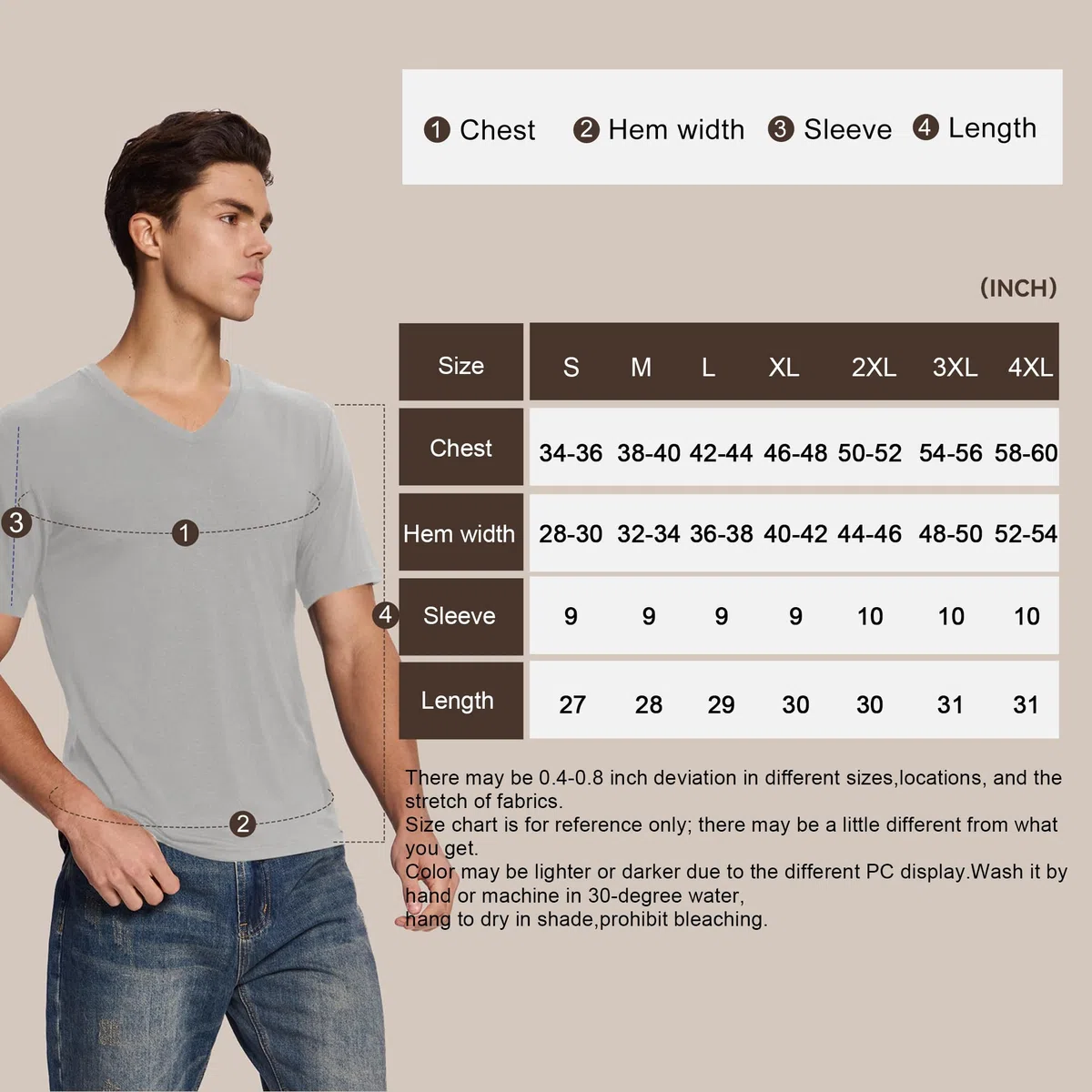 BAMBOO COOL Camisetas para hombre con cuello en V que absorben la humedad, camisetas elásticas para hombre, ajuste delgado, paquete de 3 unidades, suaves y transpirables, 1 blanco, 1 negro, 1 gris,