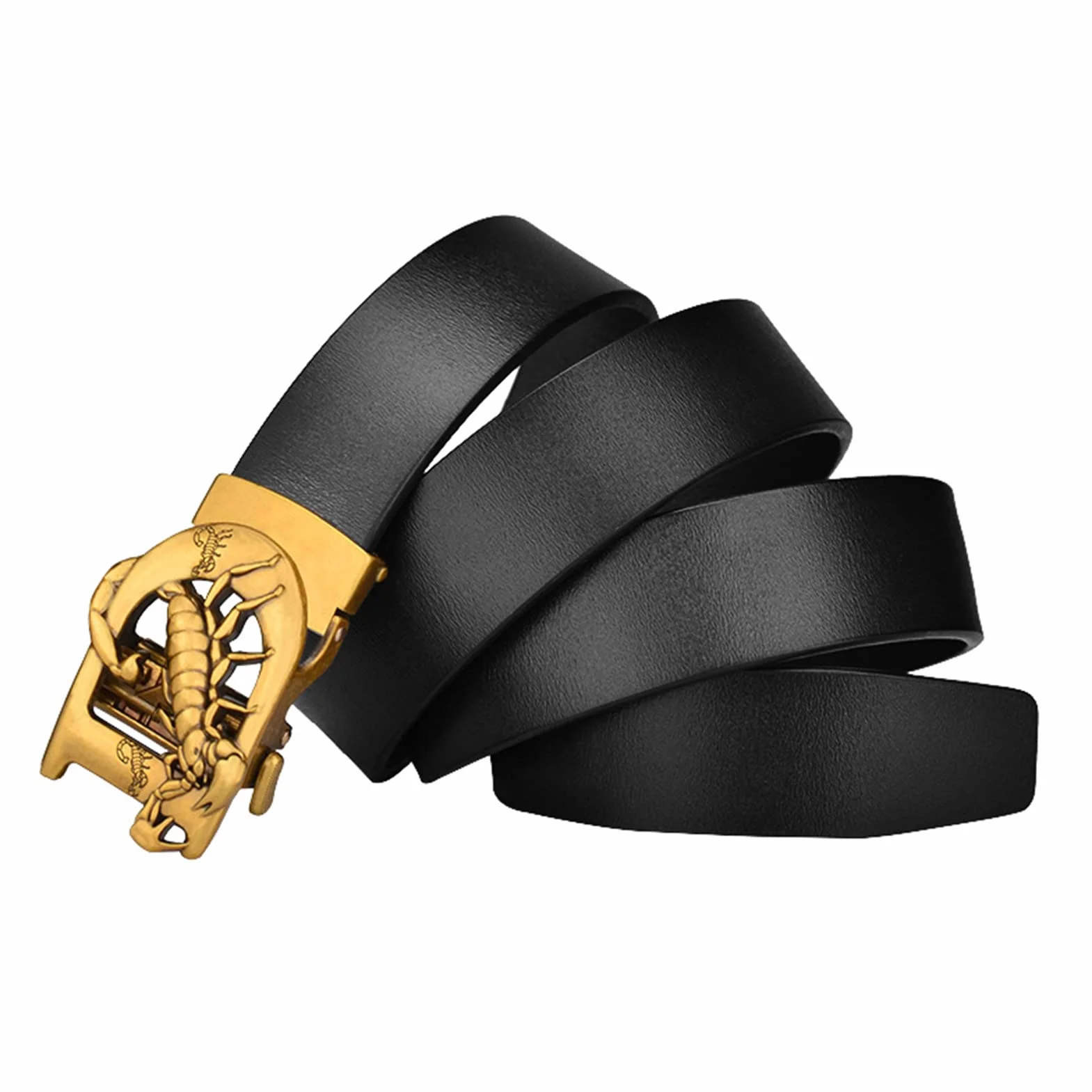 Cinturón, Cinturones de cuero for hombre con trinquete y hebilla deslizante automática diseño escorpión, ajuste perfecto