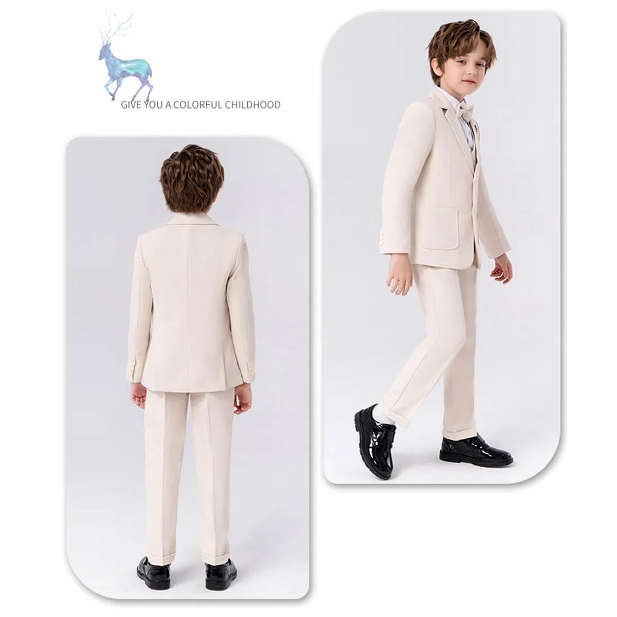 Generisch Niños Niño Bebé Niño Primavera Otoño Plaid Manga Larga Camisa Pantalones Abrigo Pajarita Trajes 5 piezas Traje Vestir