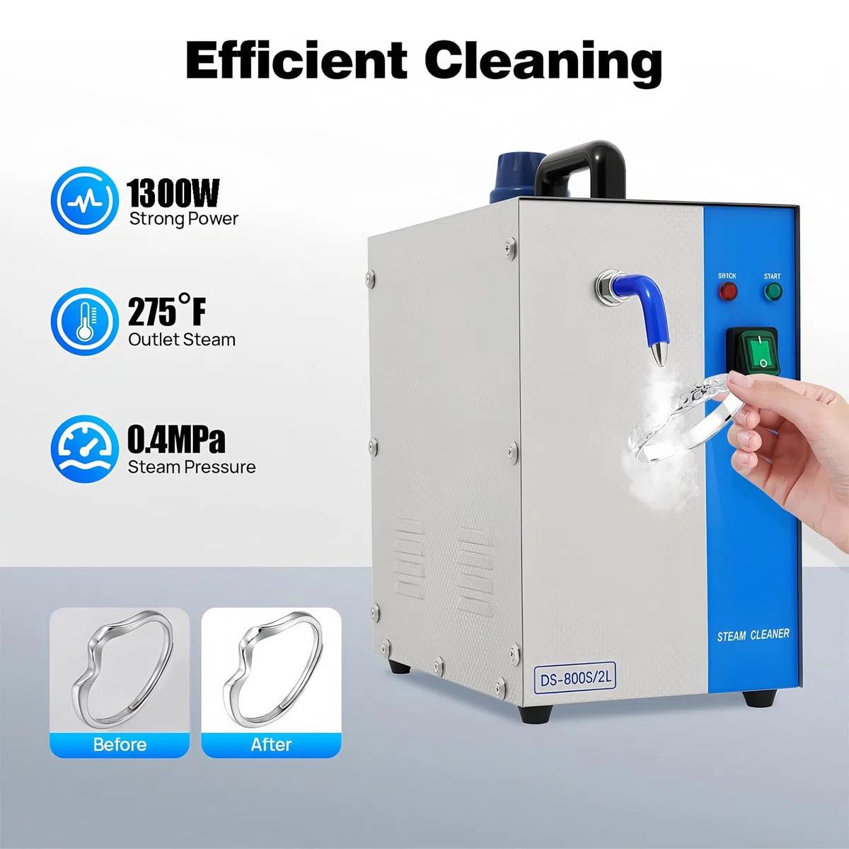 Limpiadora a vapor para joyas, limpiadora a vapor profesional para gemas de 1300W, limpiadora a vapor eléctrica para joyas de 2L, para oro/plata/piedras preciosas, para estudios de joyería 110V