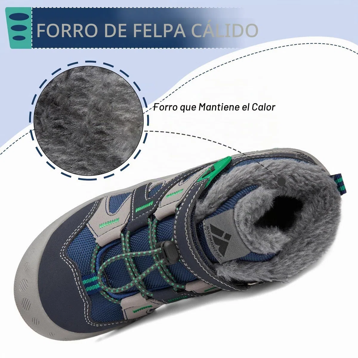 Mishansha Botas de Nieve Niño Botas Antideslizantes, Azuloscuro 36 | Forro cálido, cierre de autollenado, puntera reforzada, suela con dibujo, colegio, paseos, nieve