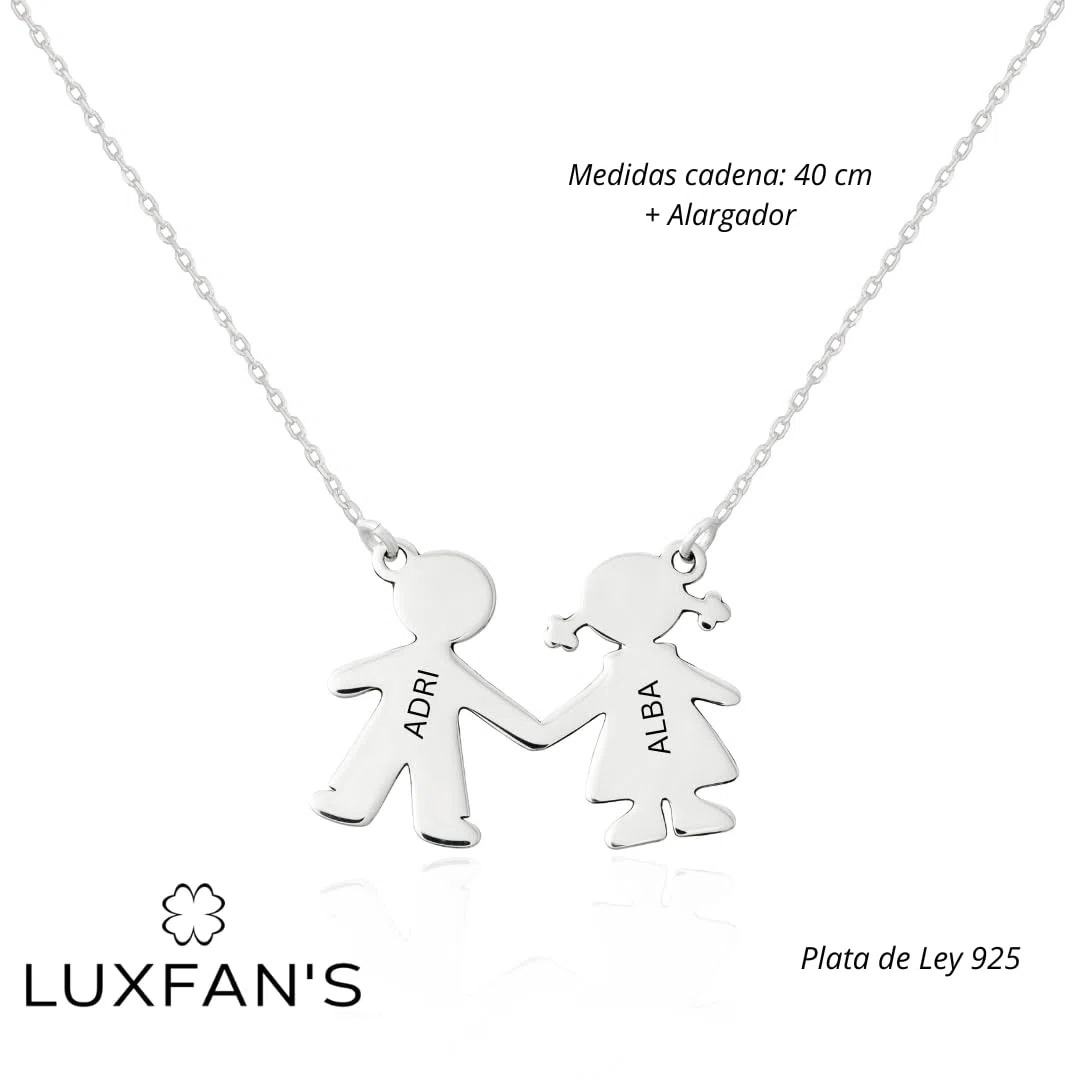 Collar con Niños o Niñas personalizado en Plata de Ley 925 y Bañado en Oro. Regalo para Madres, Abuelas, Día de la Madre, Navidad, Cumpleaños. Hecho en España.