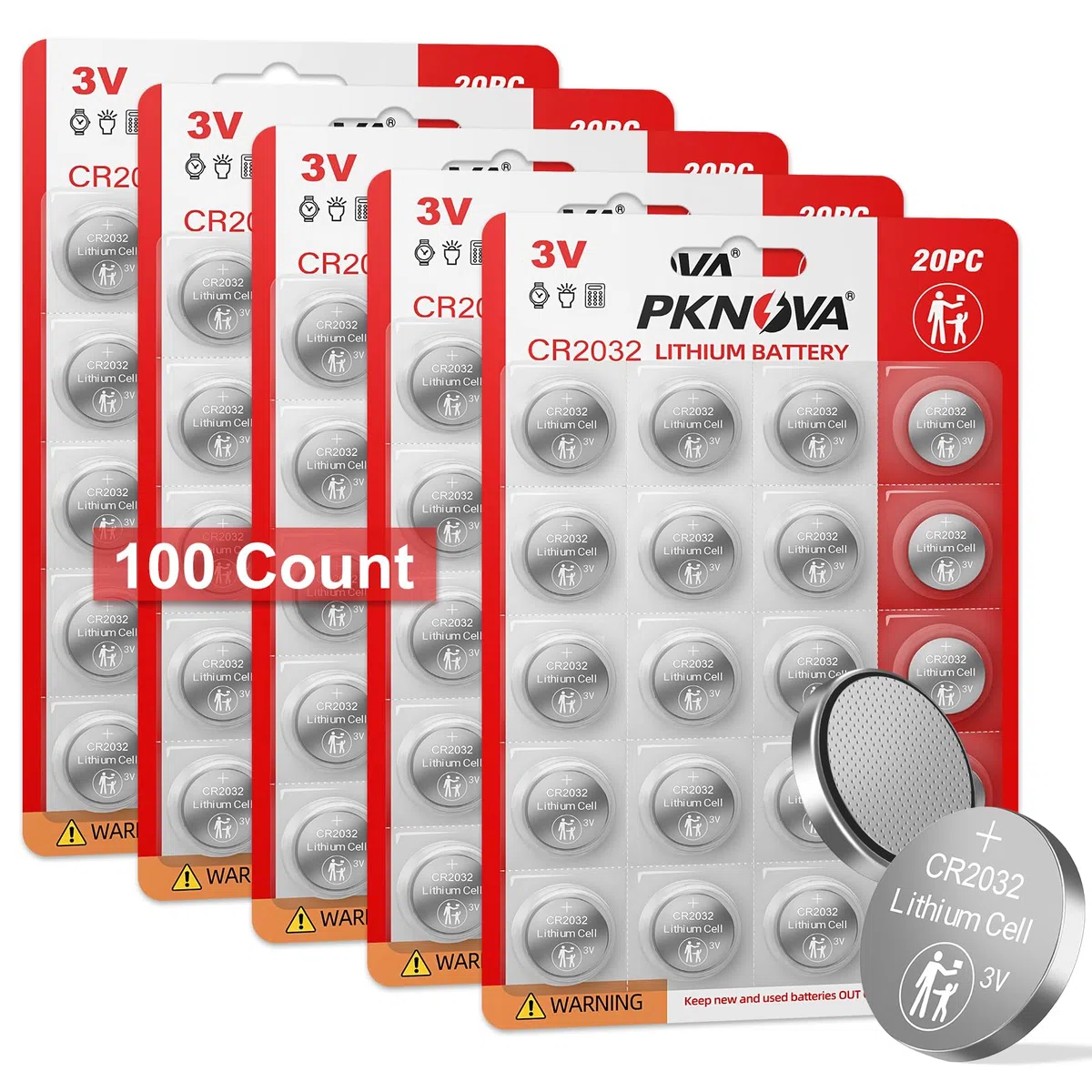 CR2032 - Batería de litio de 3 V, paquete de 100, batería de botón de 3 V, batería de litio para relojes, calculadoras, control remoto de coche, llavero
