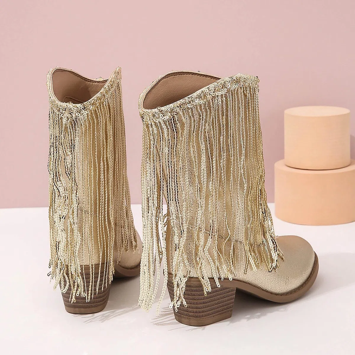 Botas Vaqueras oesteñas sólidas Cuero auténtico niñas con borlas diseño Informal para otoño Invierno