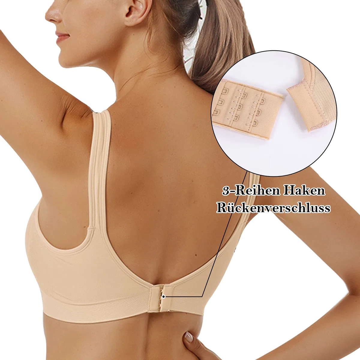 Vertvie Sujetador deportivo con cremallera frontal para mujer, sujeción fuerte, sujetador push up, sin aros, espalda elástica, acolchado, secado rápido, para fitness, yoga Schwarz+weiß+haut