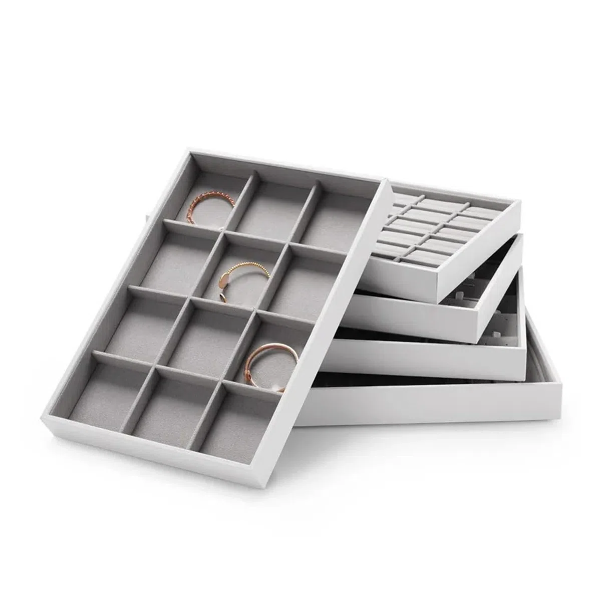 Organizador Joyas Bandejas de joyería apilables de Terciopelo multifunción, Anillos, Pendientes, Pulsera, Organizador, Bandeja de Almacenamiento, Anillos, Pendientes, Accesorios de Almacenamiento