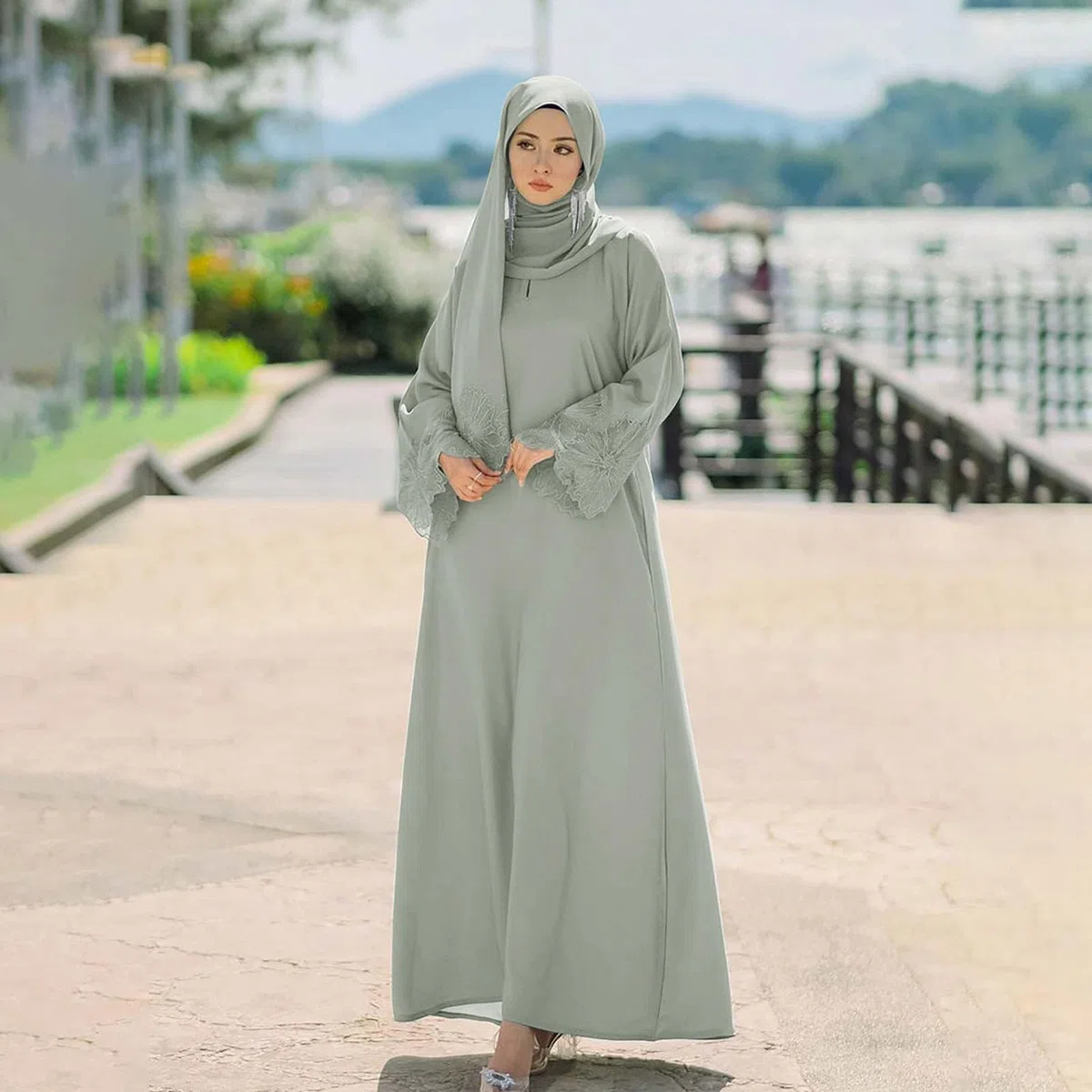 Trajes Islámico Ramadán para Mujeres Manga Larga Suelto De Oración Abaya Kaftan Burqa Mujer Dubai árabe una Pieza para Eid Ramadán Vestido Musulmán con Rosario