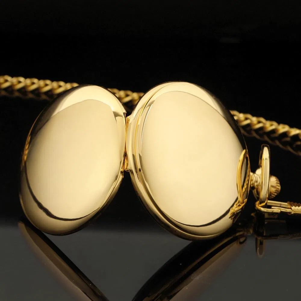 Reloj de bolsillo mecánico con números arábigos luminosos con cadena y caja, el mejor regalo (dorado), dorado-08, Regalo