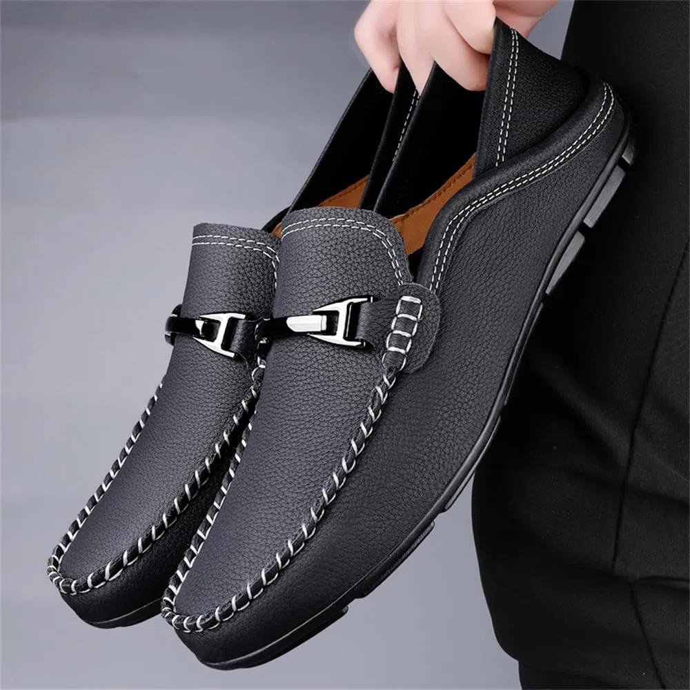 Mocasines casuales de piel auténtica para hombre, mocasines de vestir para uso diario, Black, 45 1/3 EU