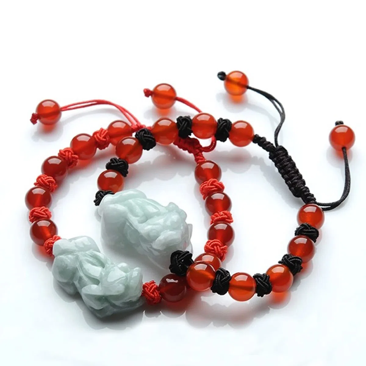 Feng Shui Pi Yao para Mujeres y Hombres, Amuleto de la Suerte, Pulsera de Hilo Rojo con Piedras Preciosas de Jade Chino, A