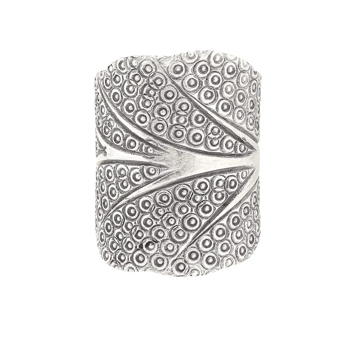 81stgeneration Hill Tribe Anillo de Plata con Forma de Árbol | Anillo Ancho Ajustable con Patrón de Círculo Grabado | Joyas Únicas Inspiradas en la Naturaleza para Mujer | Anillos de Hojas Bohemios
