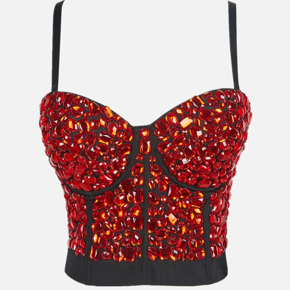 YOND Autumn Woman Tank Tops Punk Beading Diamond High End Women Corset Push Up Bustier y2k Bra Camis Crop Top Ladies Clothes-5-black, XL-40