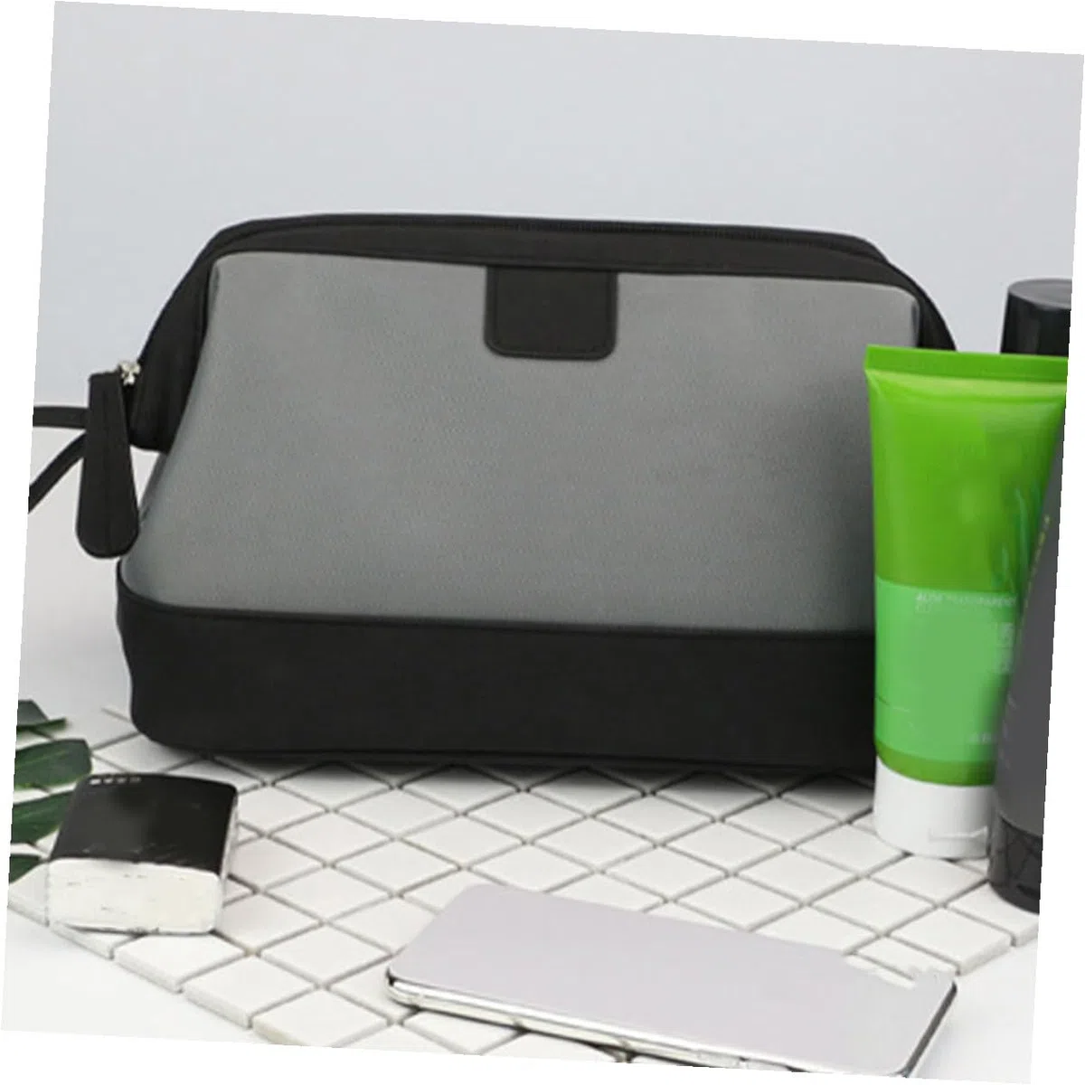 Bolsa de Aseo para Hombre Gris Neceser Multifuncional Portátil para Viaje Almacenamiento Práctico para Cosméticos y Objetos Personales