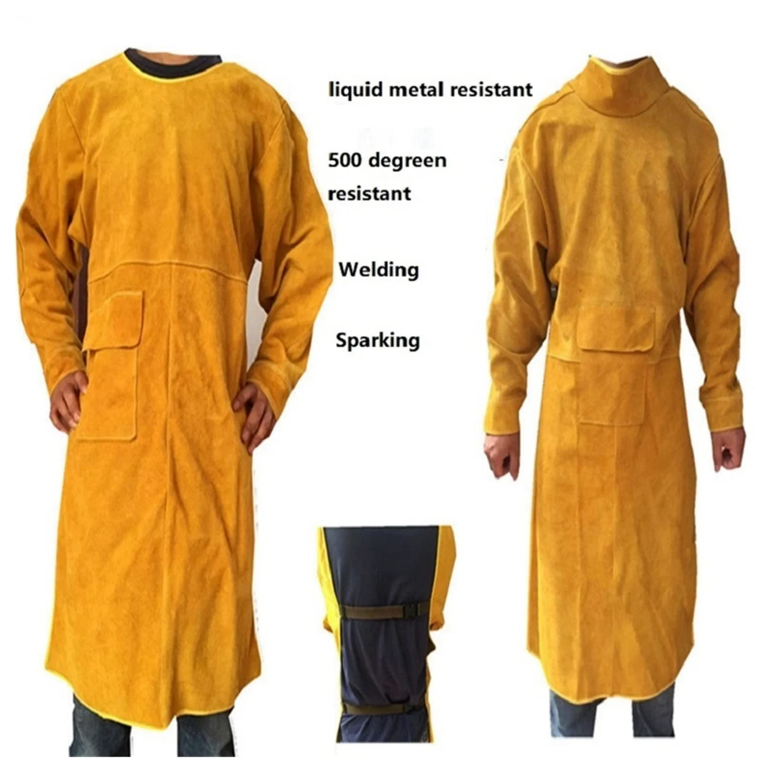 Soldador de cuero ropa soldadura llamadas soldador retardante en general siam del delantal traje protección metal líquido(Yellow stand collar,L)