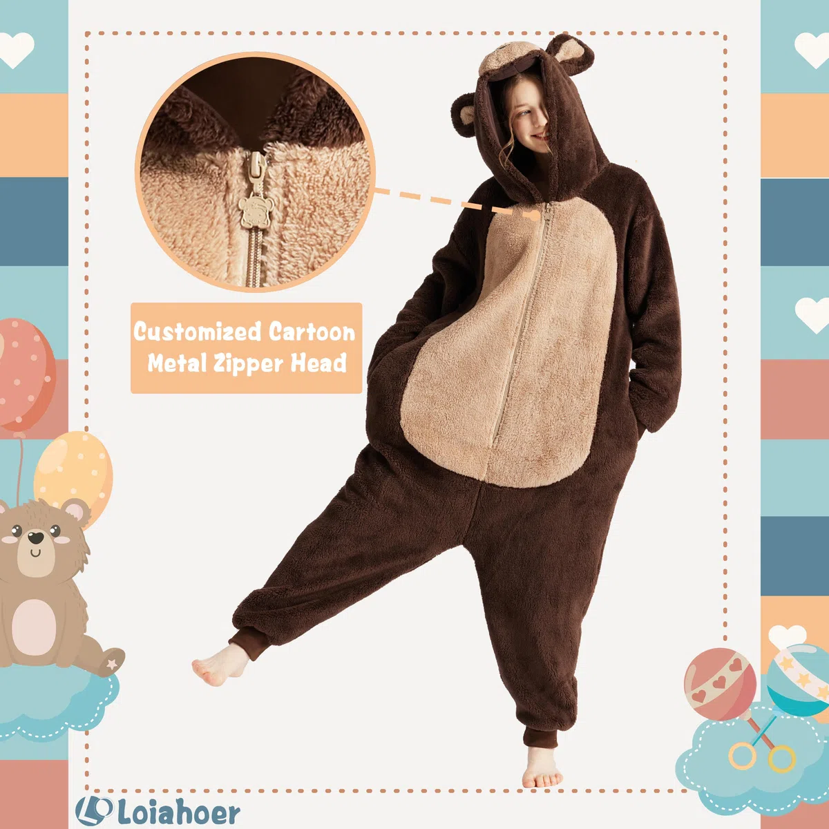 Loiahoer Peludo Disfraz de Oso Pijama, Oso Disfraces de Carnaval y Halloween, Shu Velveteen Pijama de Animales Novedosos Unisex Adultos Familia y Parejas