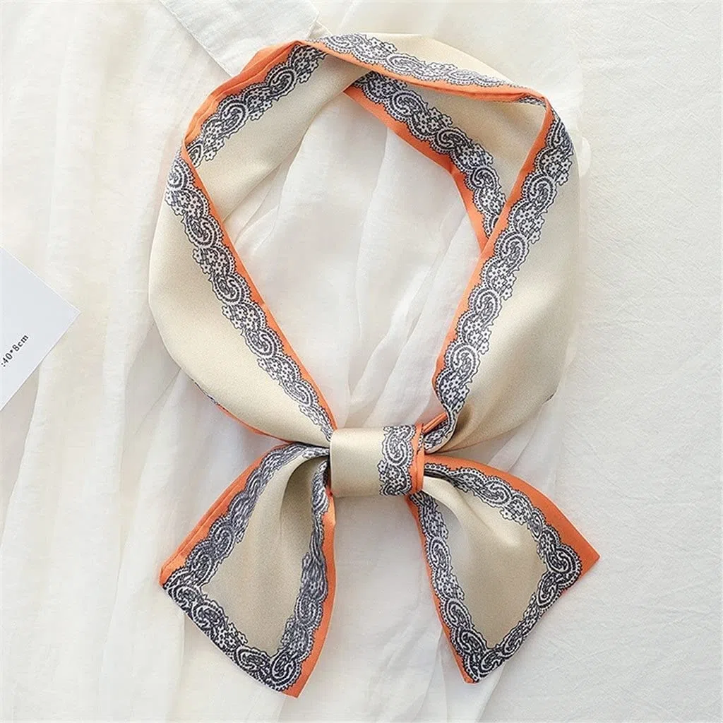 Bufanda de Mujer Bufanda Cuadrada Estampado de Corbata de Pelo Pañuelo de Seda Satinada Pañuelo de Cabeza para Mujer Bufanda de Seda de Tira Larga pequeña (E 9 * 100CM)