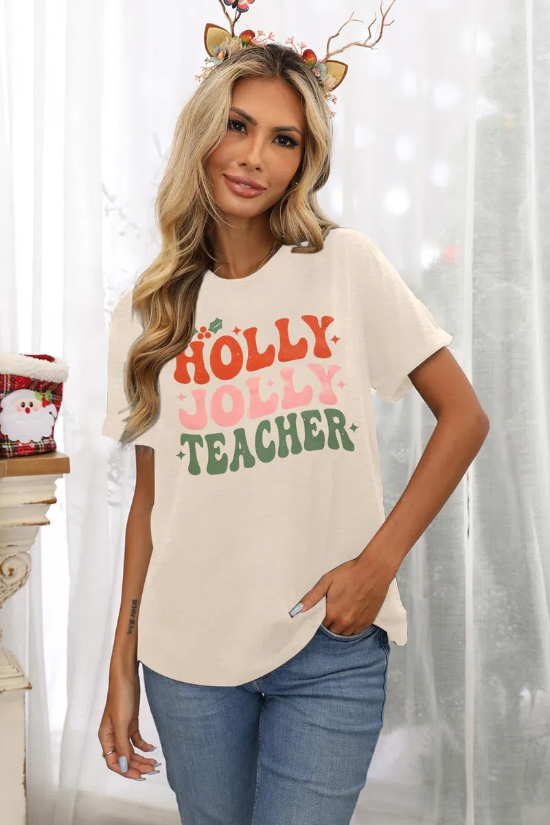 MOUSYA Camisa de manga corta para mujer con diseño de sombrero de Papá Noel, cuello redondo, informal, para mujer