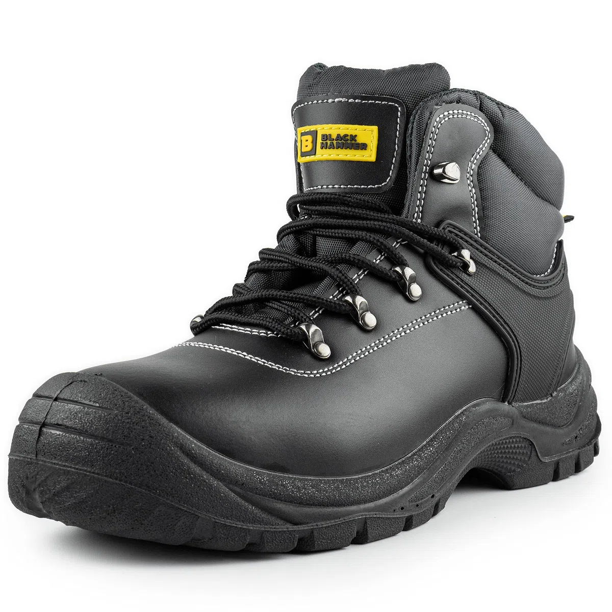 BLACK HAMMER Botas de seguridad con puntera de acero hombre Calzado de trabajo de cuero resistente y ligero S3 SRC 1700 Negro (43 EU)