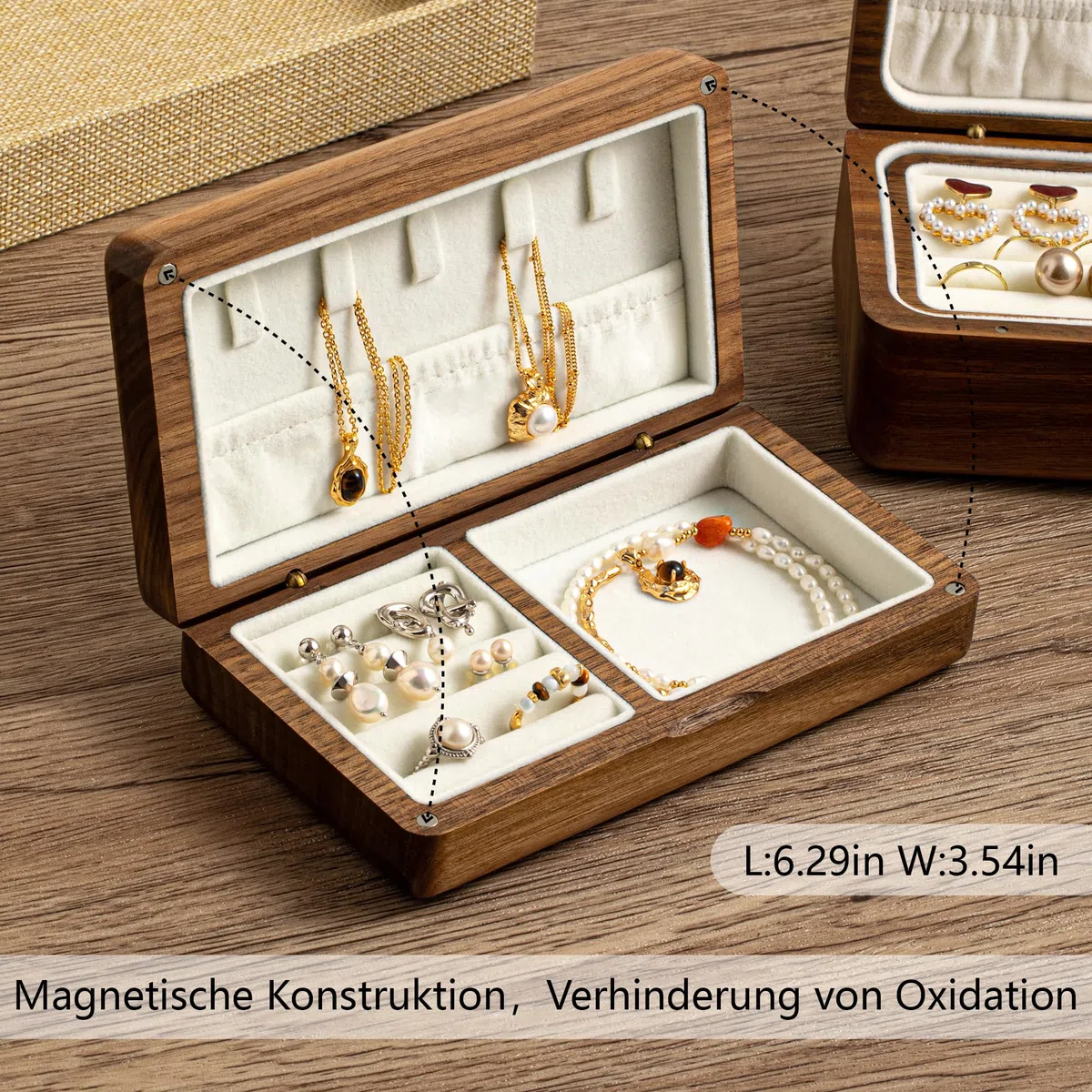 Joyero de madera para mujer caja organizadora de madera maciza collares, anillos, caja de almacenamiento Caja de Joyas,organizador para anillos collares pendientes, regalo original para mujer,