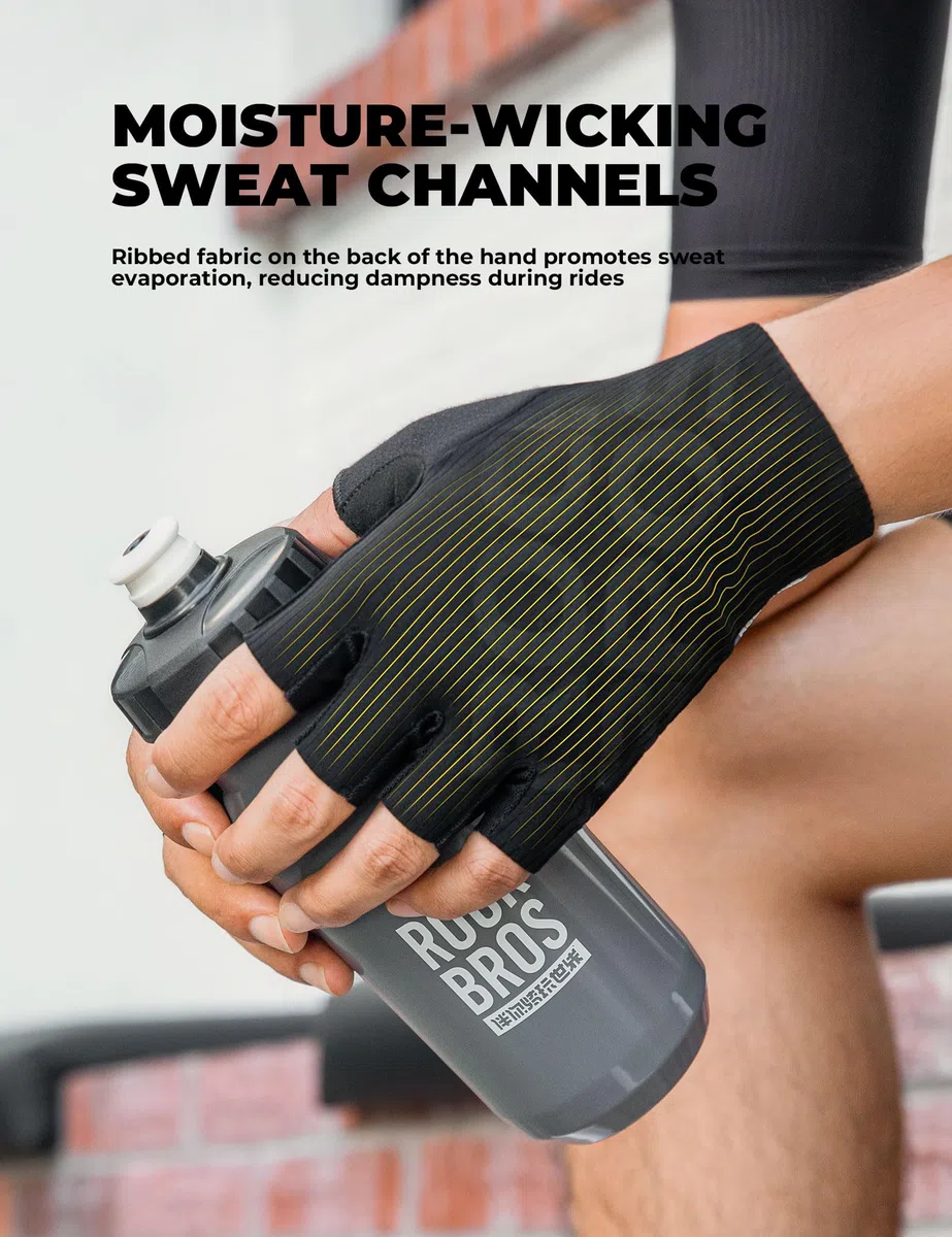 ROCKBROS Guantes de Ciclismo Medio Dedo para Hombres y Mujeres, Guantes Transpirable Antideslizante con Acolchado 3D Amortiguador y Elástico, para Correr Entrenar Carretera y MTB