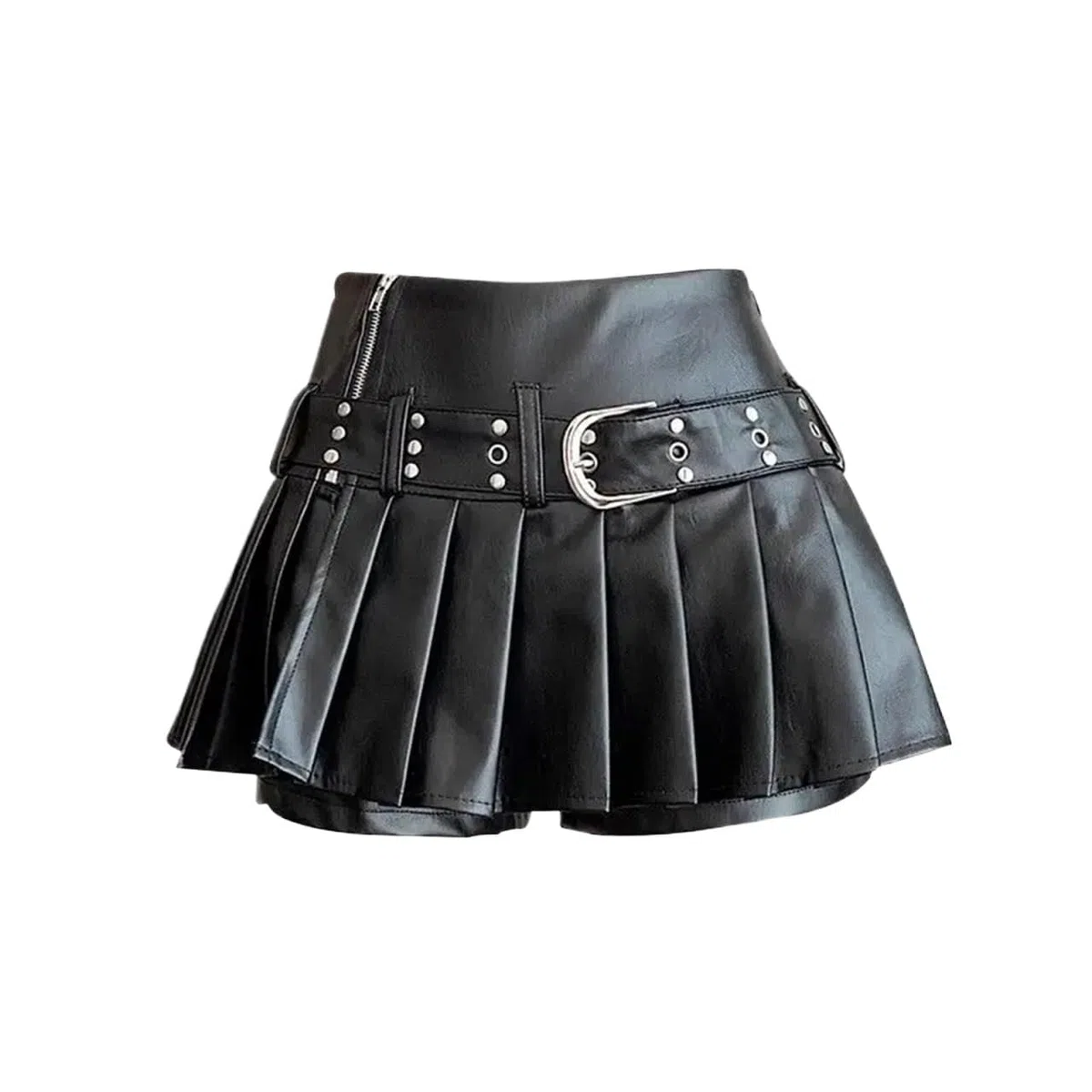 Falda de Cuero, Falda Cuero Mujer Falda Negra Retro de Cuero sintético for Mujer, otoño, Cintura Alta, Palabra A, Plisada(Samll)