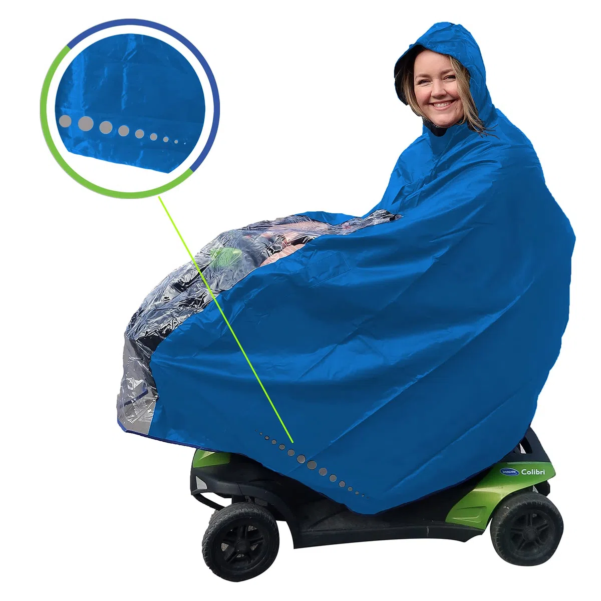 Poncho impermeable para silla de ruedas eléctrica/scooter - chubasquero para silla de ruedas eléctrica - diseño italiano - Talla Eléctrica/Scooter L (Azul Claro)