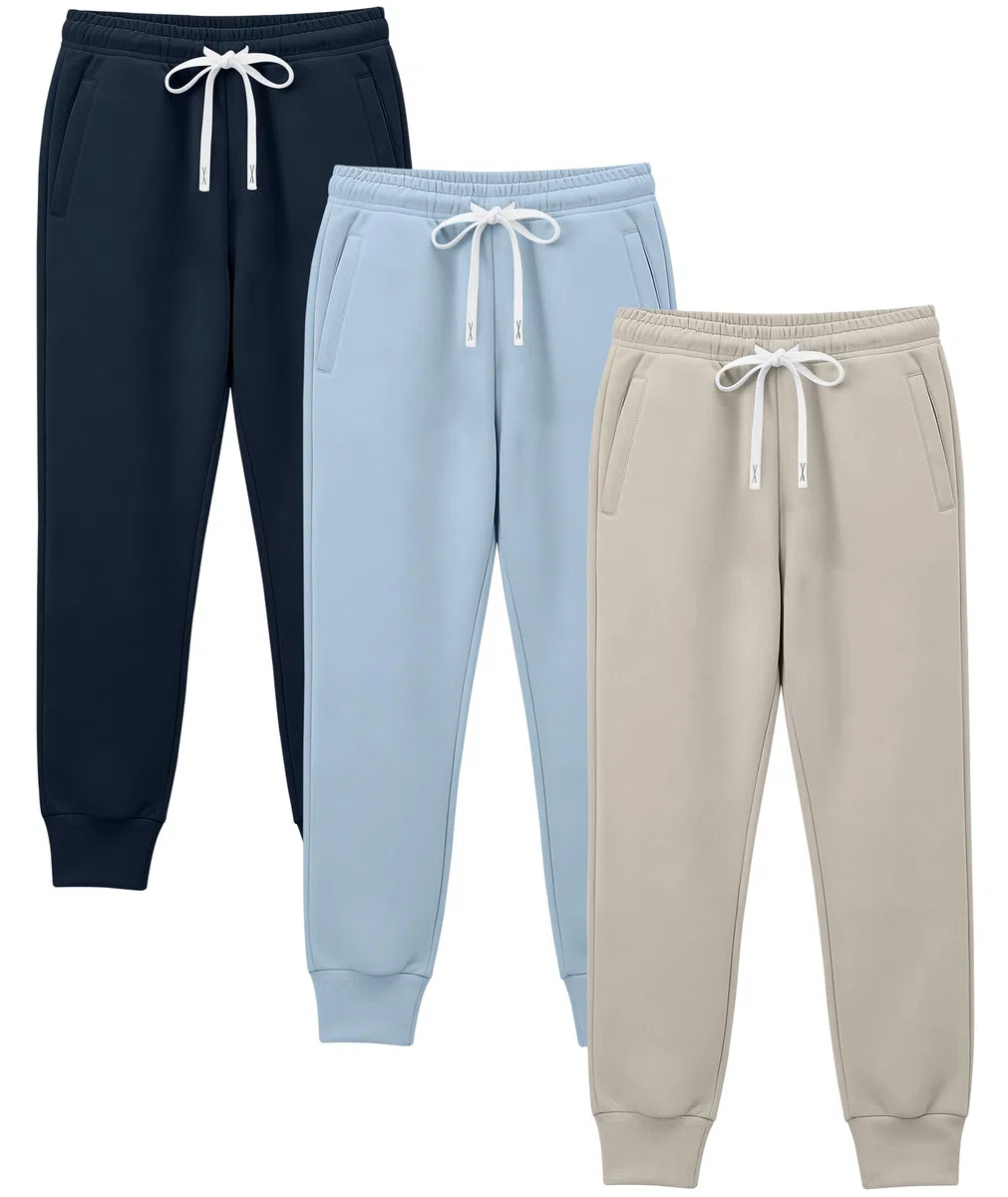 Holure Pantalones de chándal para niños de algodón con bolsillos con cremallera, cintura ajustable, pantalones de ocio suaves para deporte, escuela, paquete de 1/3 unidades